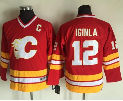 Flames #12 Jarome Iginla Red CCM Throwback Stitched Youth NHL Jersey